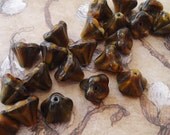 Czech 8x10mm Tiger Glass Bell Flower Beads (25 pieces)