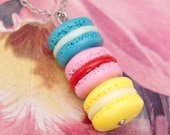 Necklace - Blue Pink Yellow Macaron Stack Handmade by Roscata