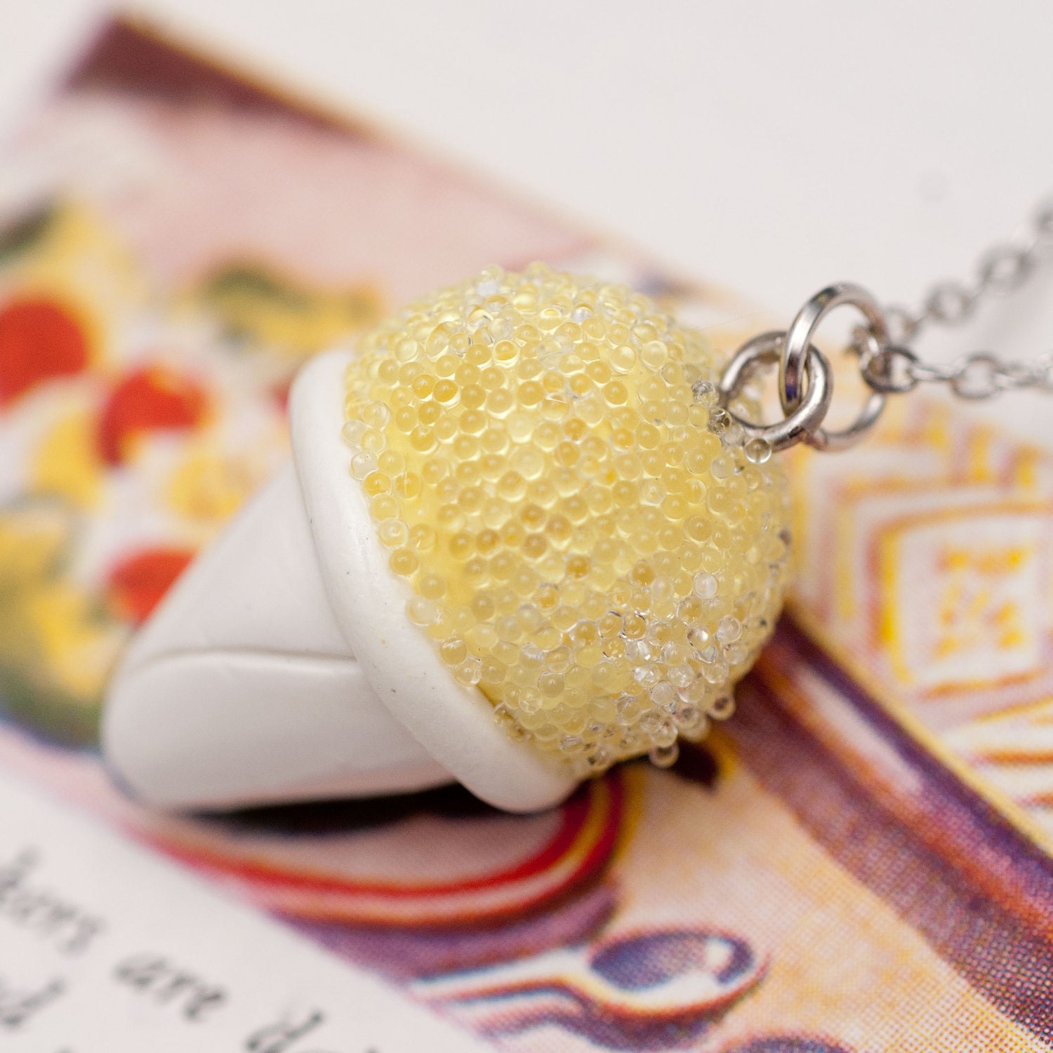 Necklace - Pastel Lemon Yellow Snow Cone Shaved Ice Handmade by Roscata