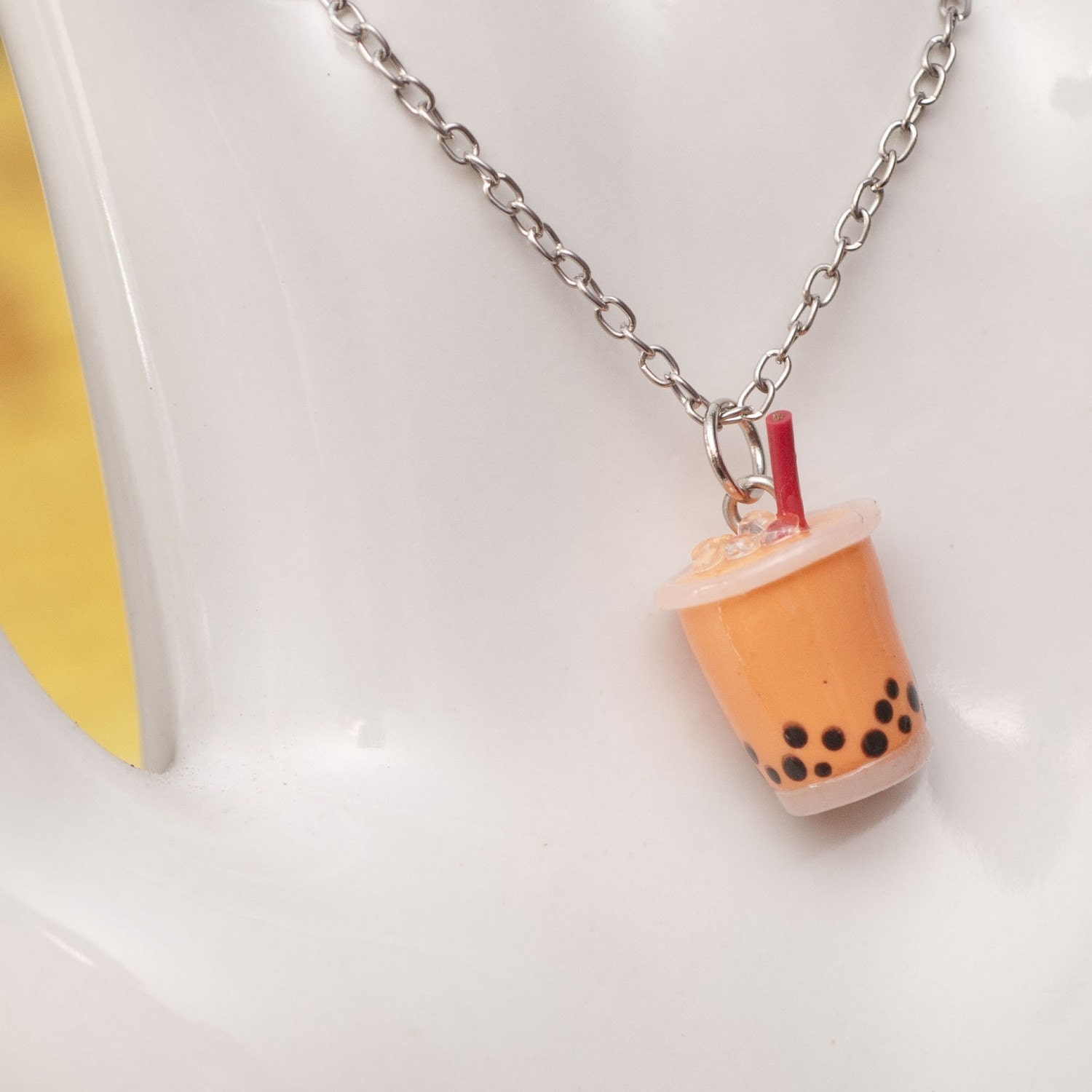Necklace - Thai Iced Tea Boba Drink Handmade by Roscata