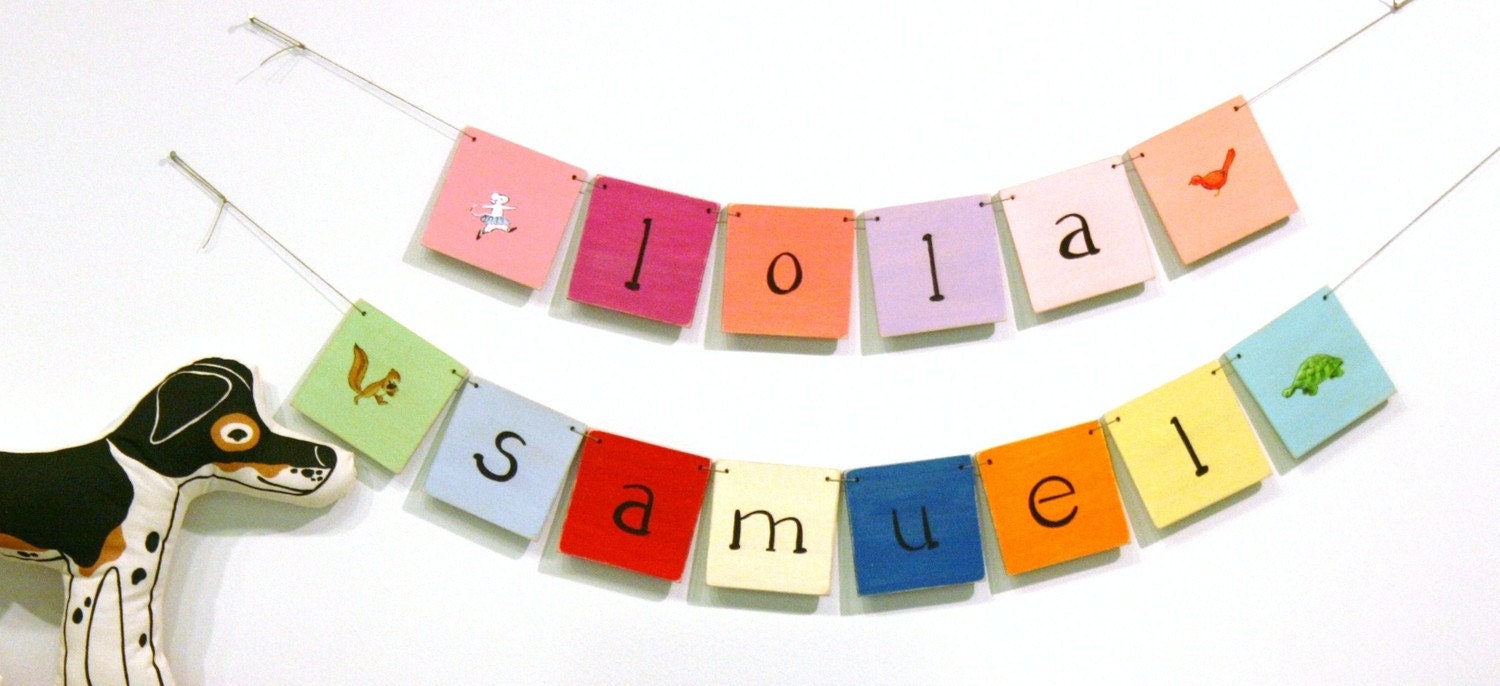 Personalized Wooden Name Banner with 4 Letters, baby and kids art, alphabet, nursery decorations custom name plaque