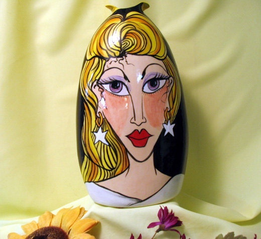 Beautiful Blondes Handpainted Ceramic Face VASE on Etsy, Sculpted Top