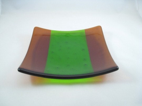 Fused Glass Sushi Plate - Amber Green