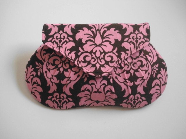 Bridesmaid Clutch, Pink Damask, Small Handbag, Pleated Clutch, Wedding Accessory