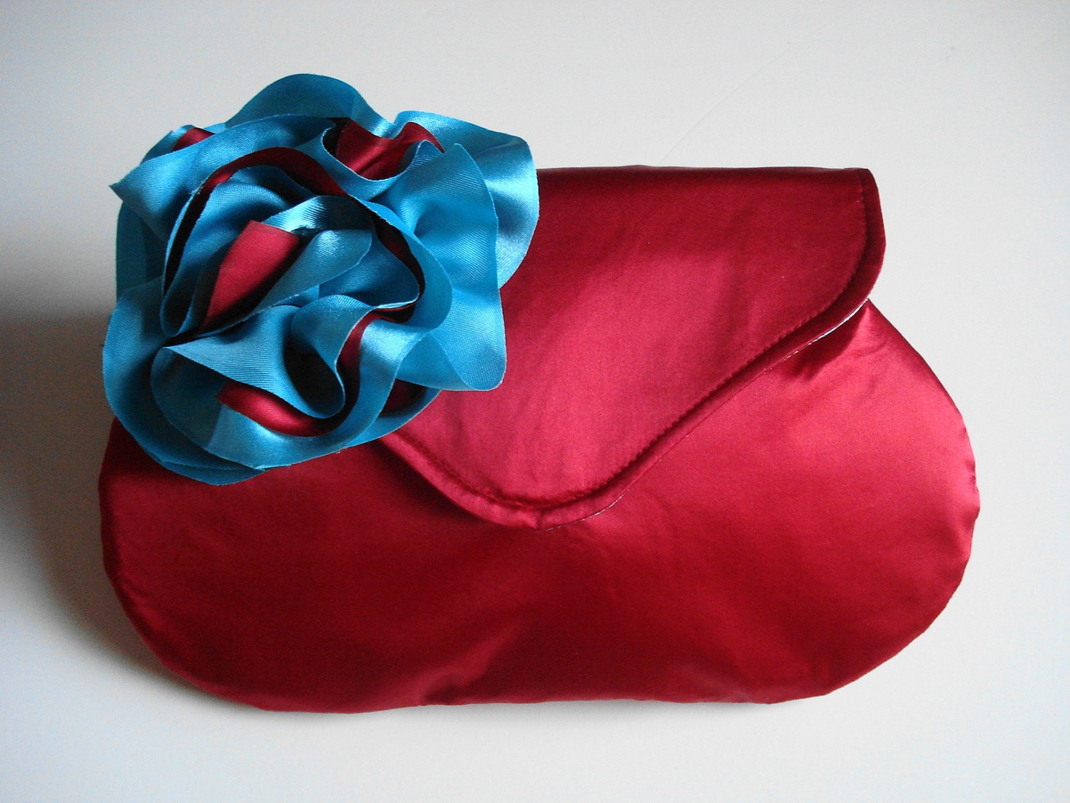 Bridesmaid Clutch Satin with Handmade Flower - Any Color Combination