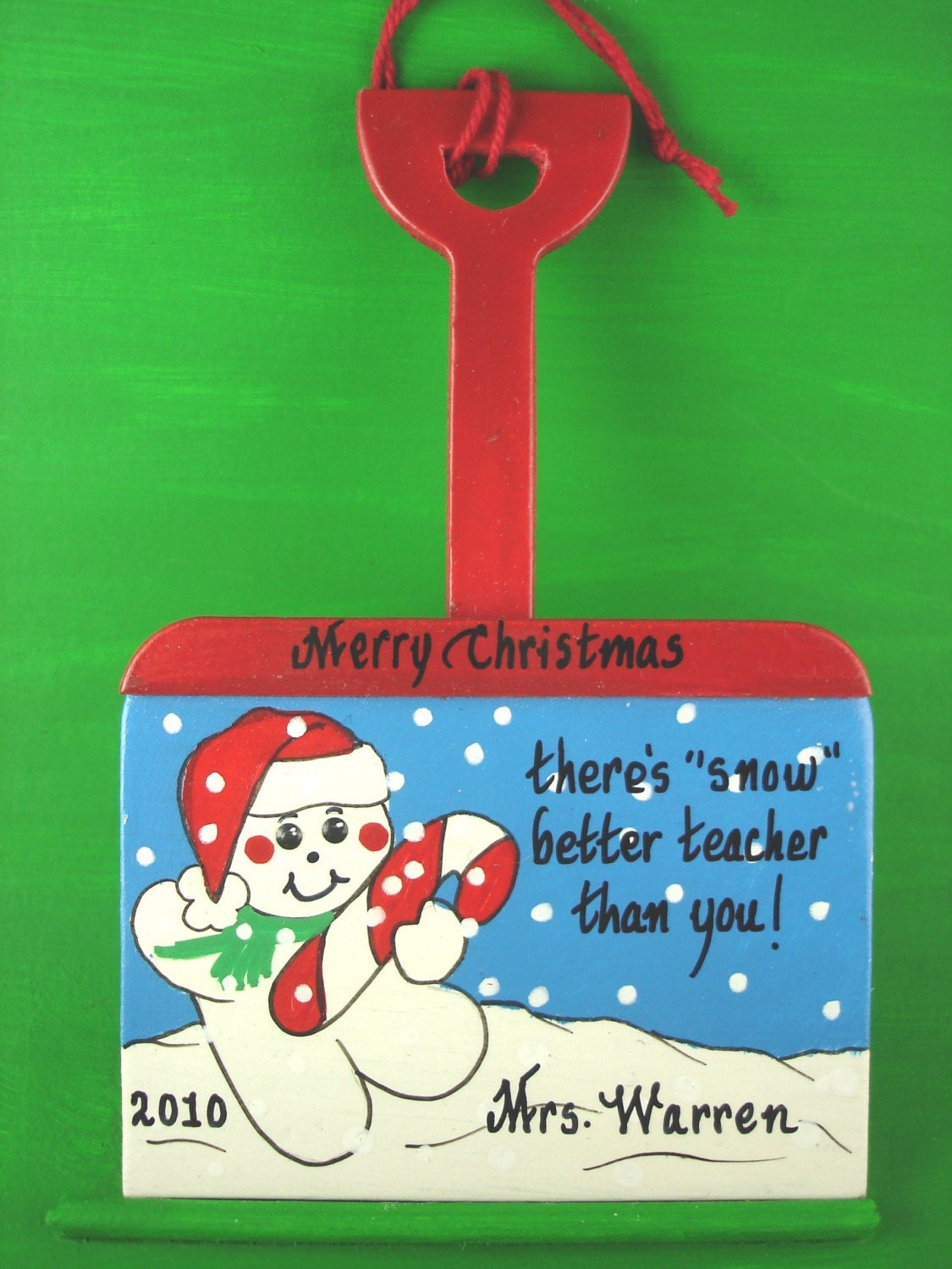Personalized snowman shovel ornament