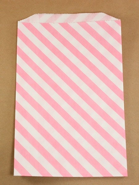 Pink Striped bigger Bitty Bags - set of 20 - food safe - favors, treats, packaging