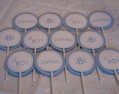 Baby Boy Blue Monogram Party Cupcake Toppers set of 12 Il_170x135