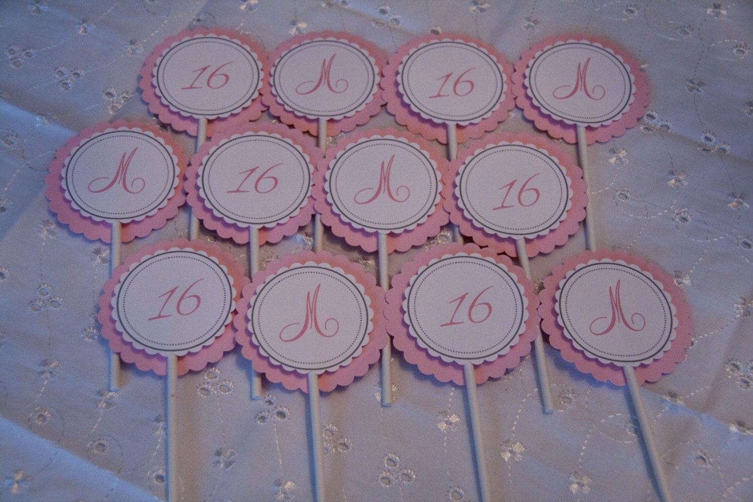 Pink Party Cupcake Toppers Initial Cupcake Toppers set of 12 by Belleza e Luce