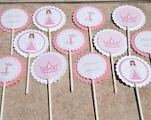 Pink Princess Cupcake Toppers Birthday Party Set of 12 by Belleza e Luce