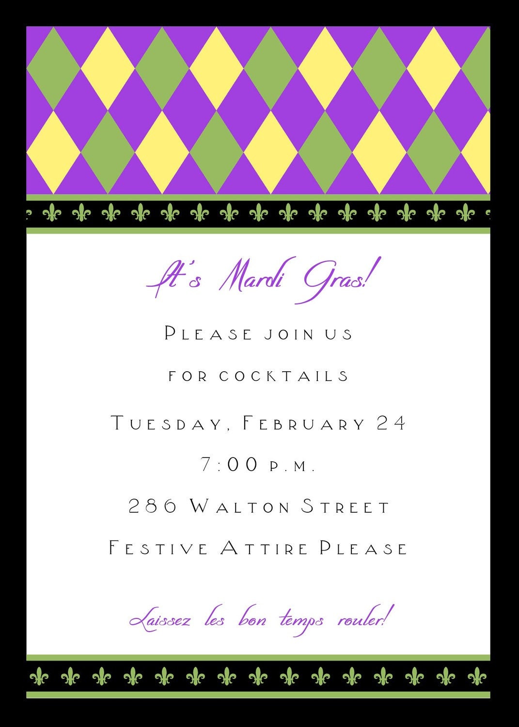 Printable Mardi Gras Invitation New Orleans Party Invitation by Belleza e Luce Il_170x135