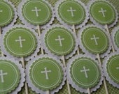 Cross Christening Communion Cupcake Toppers: Sage Green Cross Baptism Cupcake Toppers set of 12 by Belleza e Luce Il_170x135