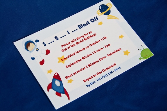 Astronaut Birthday Party Invitations Space Shuttle Outer Space Invites set of 10 by Belleza e Luce Il_570xn