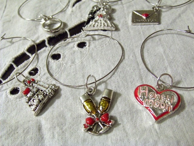 Wedding Glass Markers Wine Glass Charms Metal  Set of Six Wedding Theme
