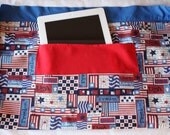 iPad Vendor Apron Craft Art Teacher Red White Blue American Flag Americana Fabric (4 Pockets)