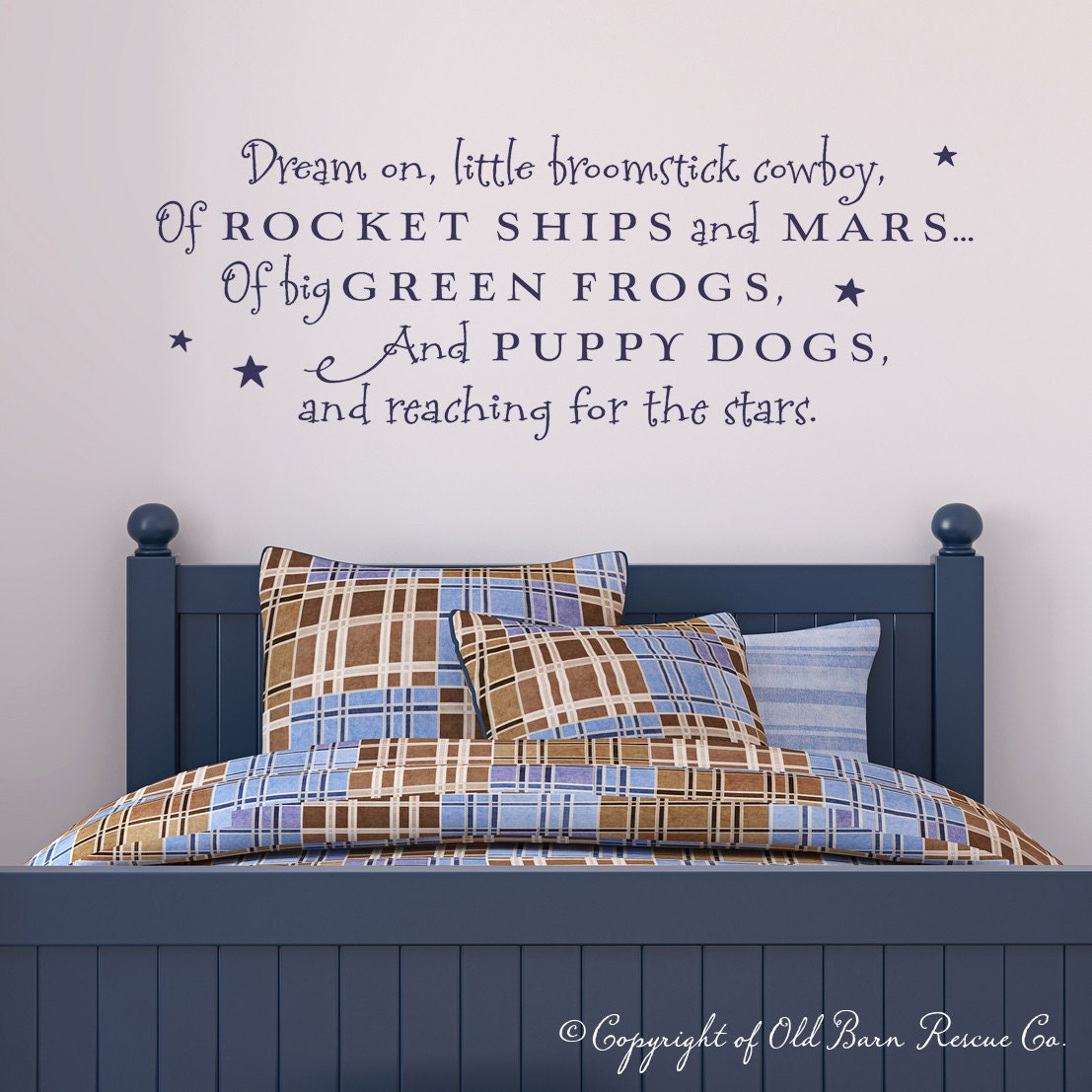 Dream on little broomstick cowboy - vinyl wall decal lettering art sign masculine wall decor