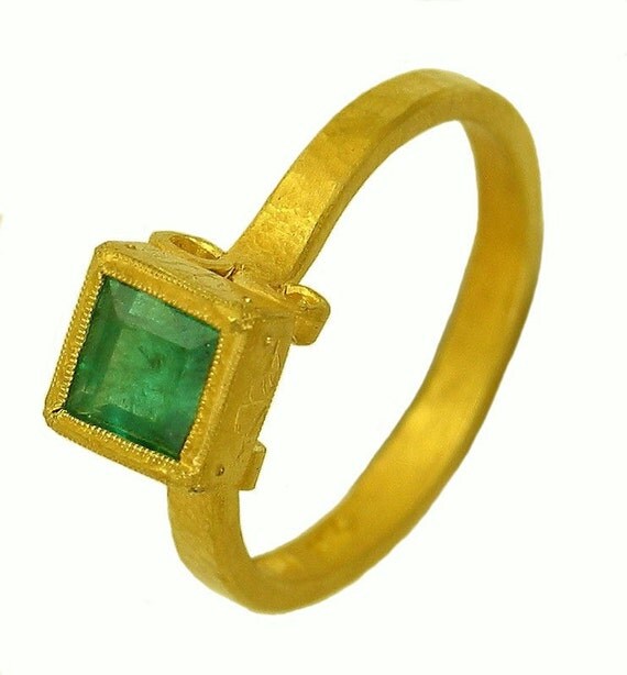 22k gold Square Emerald Renaissance Ring MADE TO ORDER using 100 percent recycled gold
