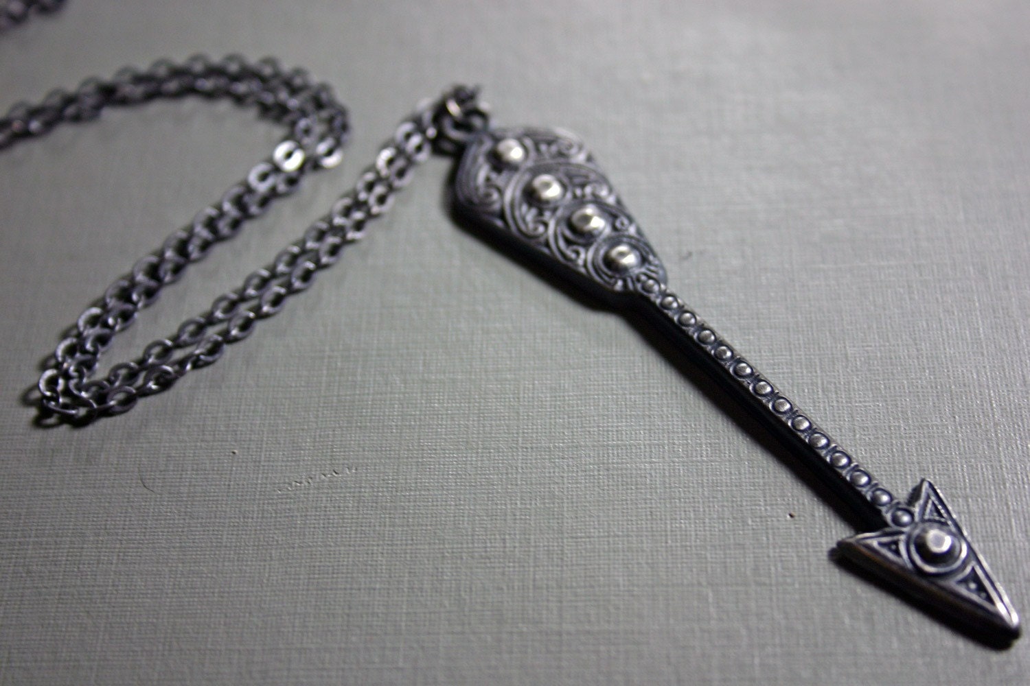 the wounding. ornate arrow necklace. sterling silver.