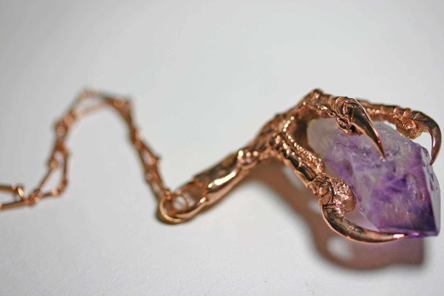 the messenger. rose gold vermeil crow claw & amethyst necklace. limited run.