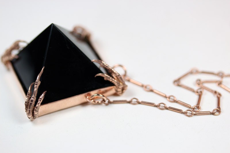 the obsidian tomb necklace. rose gold vermeil.
