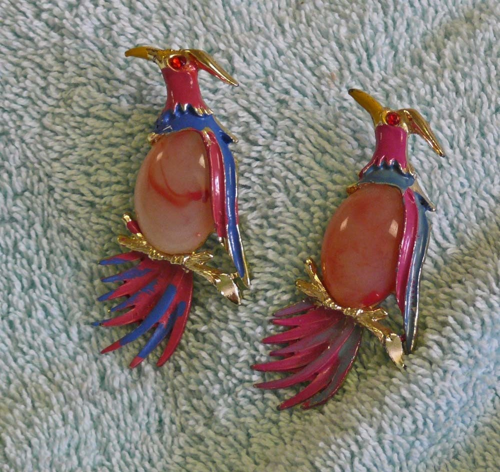 Parrots Brooch Pins - Cut Stones, rhinestones, metal