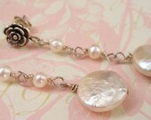 Creamy White Coin Pearl Stiletto Earrings on Posts