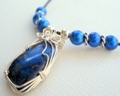 Sonora Desert Cabochon Necklace on Leather - Sterling Silver Wrapped with Freshwater Pearls