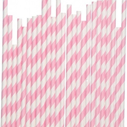 50 Baby Pink White Striped Paper Straws - Parties, weddings, graduations  FREE DIY Flags