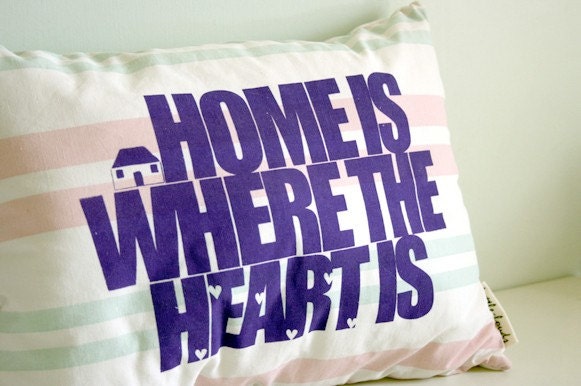 HOME pillow - screen printed in vintage pastels