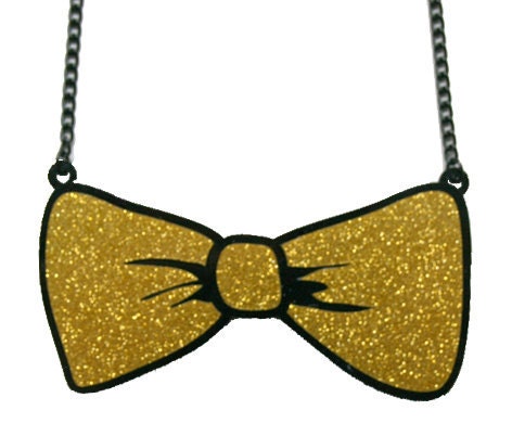 Glitzy, sparkly bow tie necklace (GOLD)