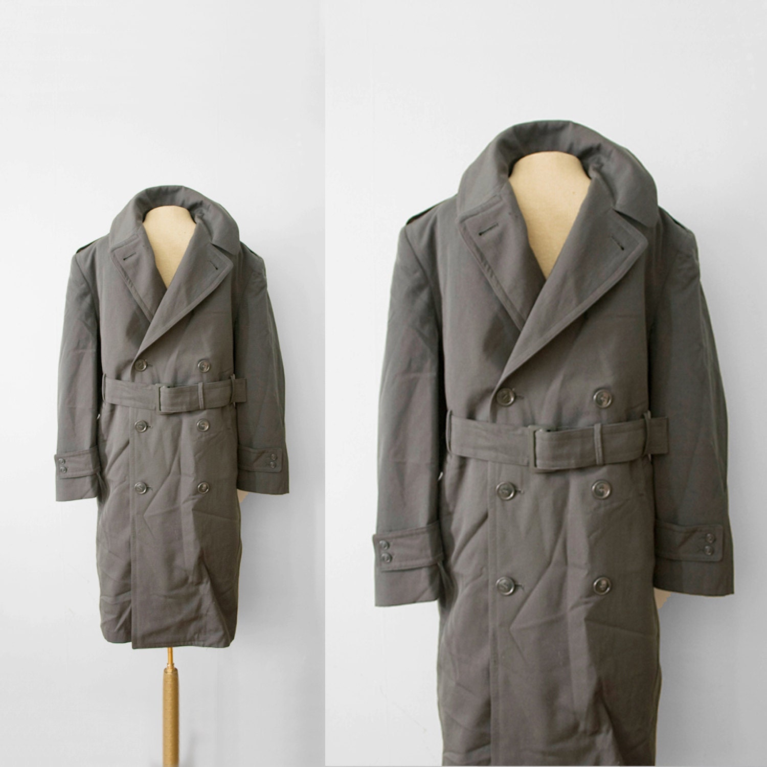 gabardine  MENS vintage wool military overcoat TRENCH size M-L