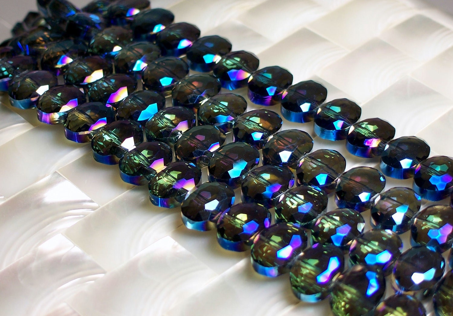 Chinese Designer Crystals Blue small oval shape side drilled 22pc strand