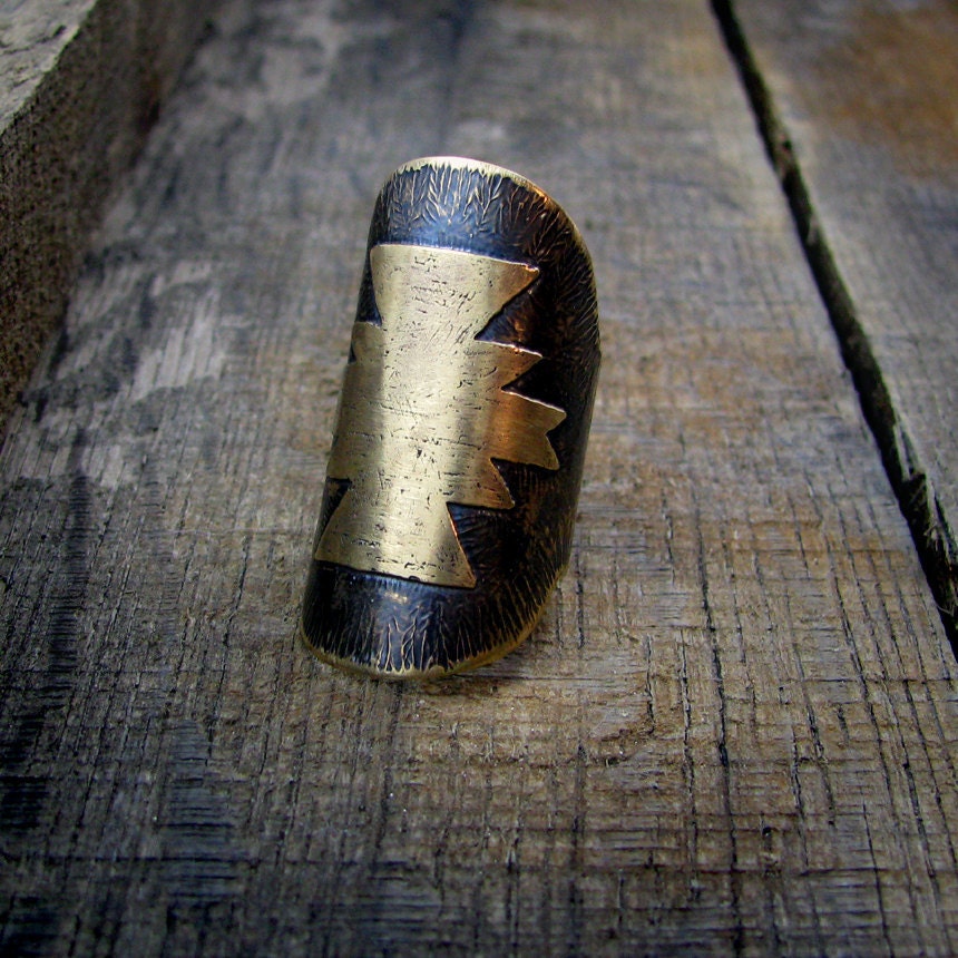 Warriors Shield - Etched Brass Navajo Ring - MADE TO ORDER