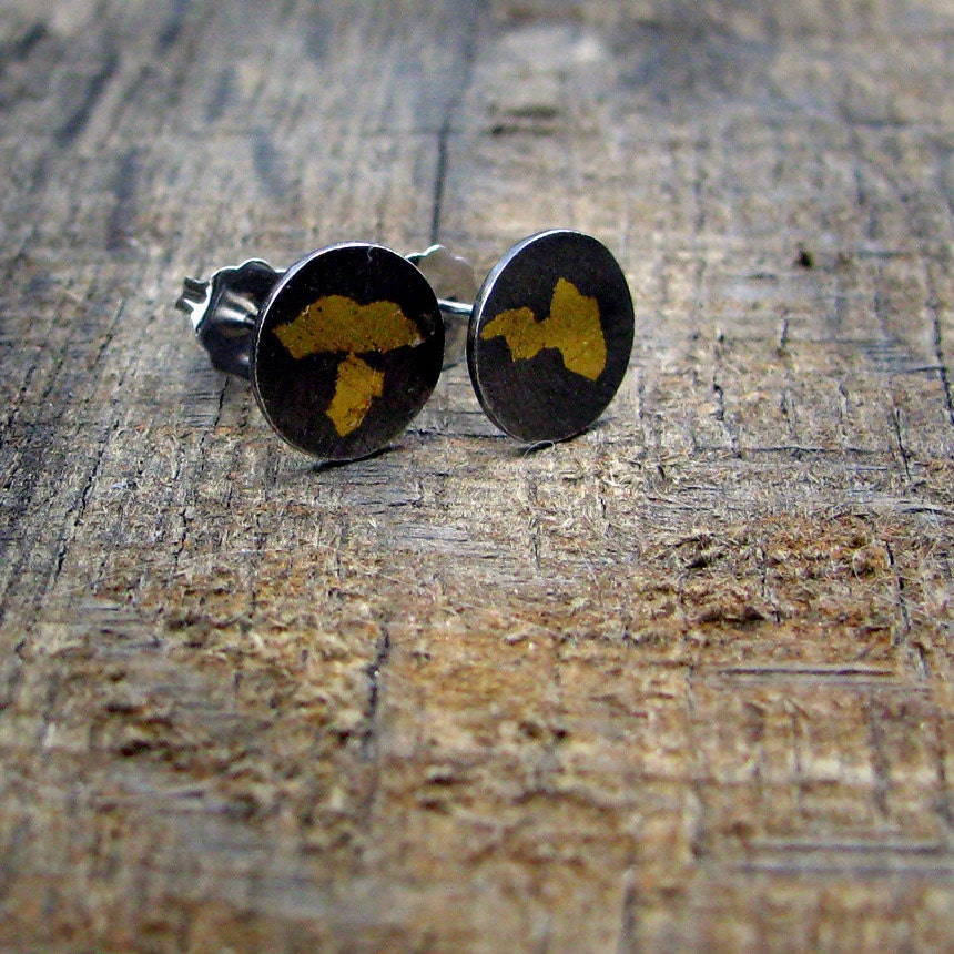 Petite Silver and Gold Stud Earrings - Kuro Keum Boo Style - MADE TO ORDER