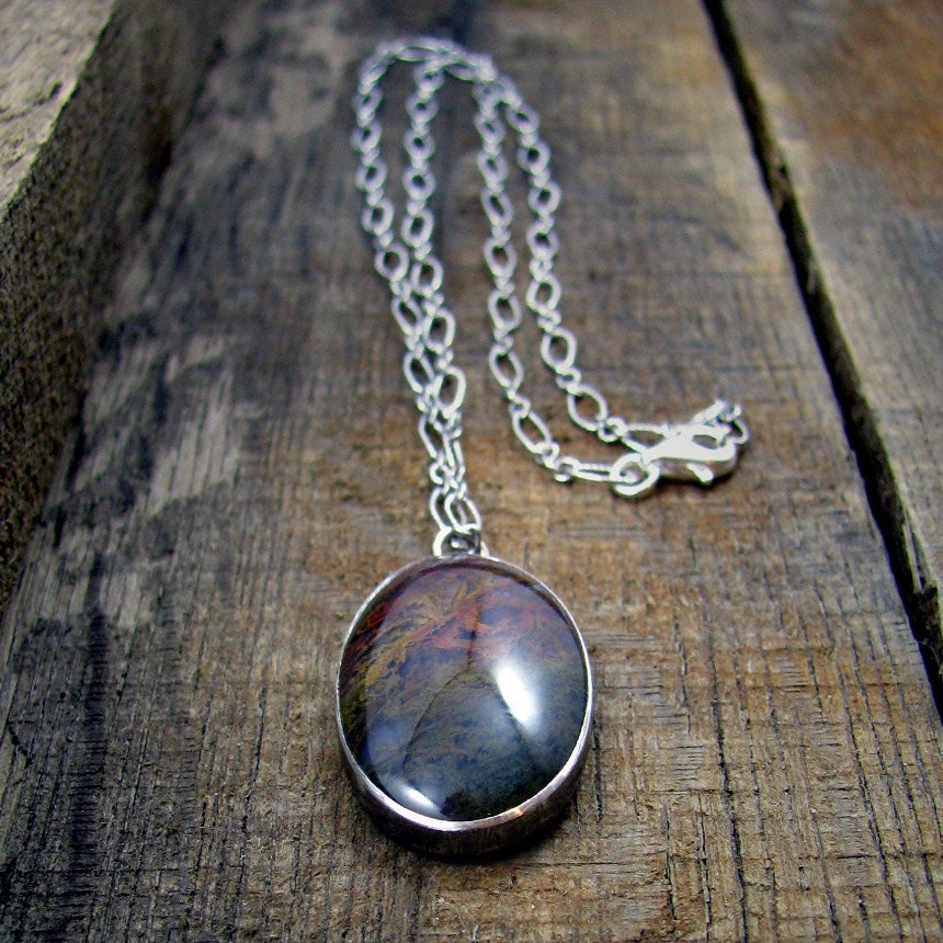 OOAK Sterling Silver Necklace - Autumn Leaves and Moss