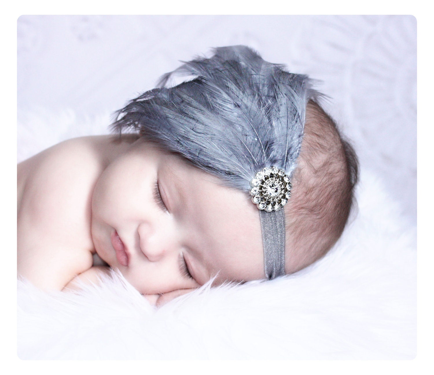 Baby headbands-baby girls headbands-feather fascinator-baby feather headbands-gray-silver gray