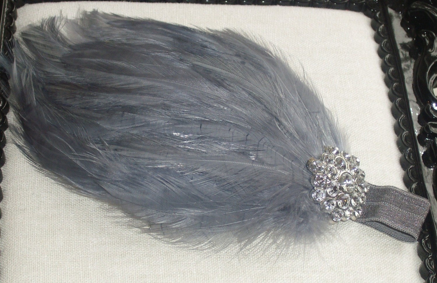 Baby headbands-newborn headbands-girls feather headbands-baby girl-gray headband -fascinator