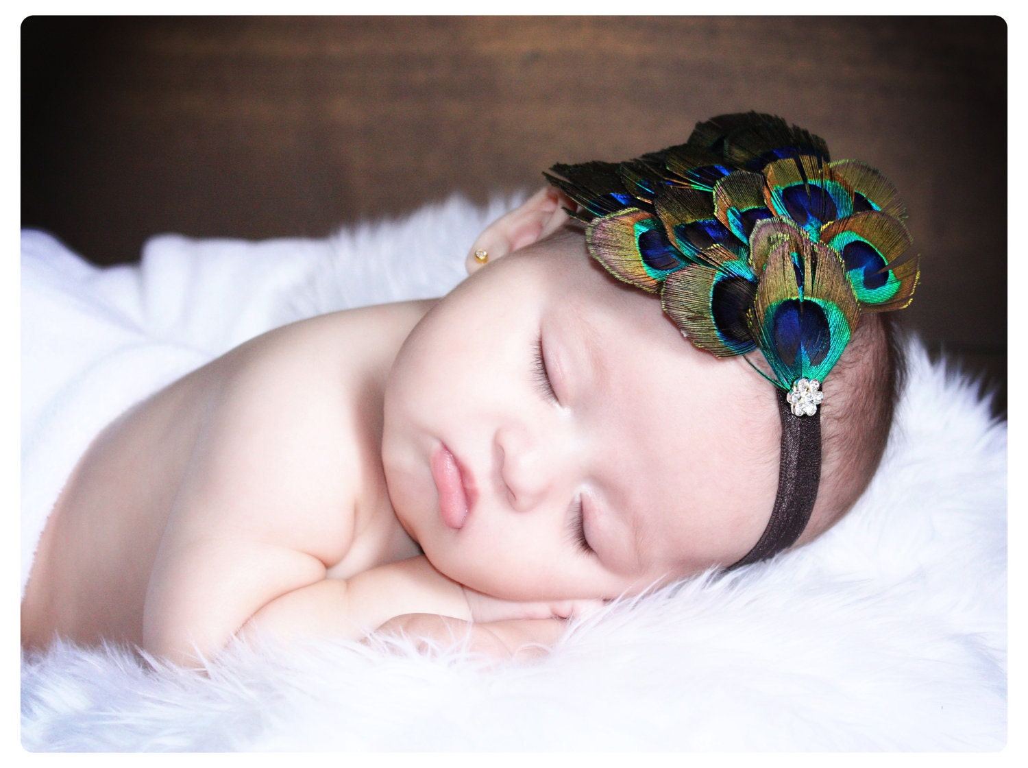Newborn Headbands..Baby Girls Headbands..Peacock Headband..Feather Fascinator..Infant..Newborn Photo Props