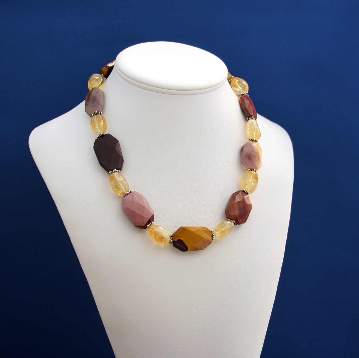 Mookaite and Citrine Necklace Bold Strand Statement November Birthstone 13th Anniversary-Big Wind