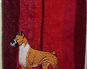 Embroidered boxer red velour bath or kitchen hand towel