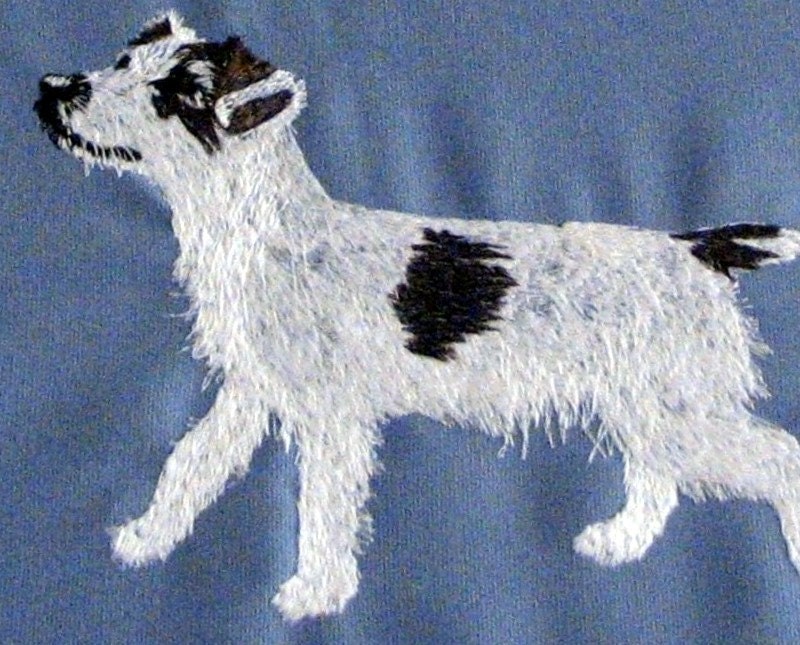 Jack Russel Terrier puppy embroidered unframed picture on blue canvass