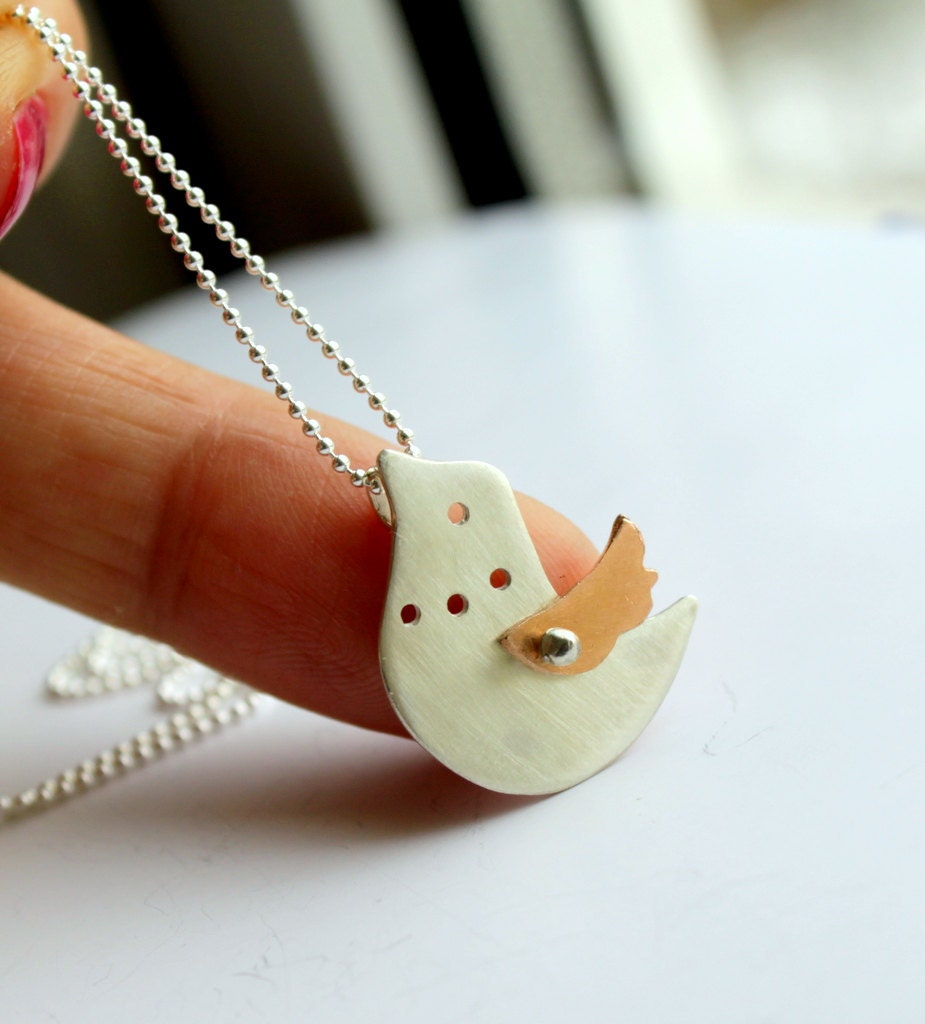 Love Is On The Bird's Wing Necklace Riveted Rose Gold Wing