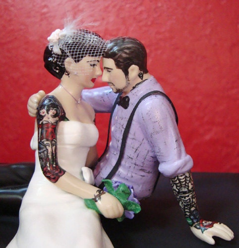 Tattooed Wedding Cake Topper . Bride and Groom Tattoos . Custom Painted and Personalized to Resemble You