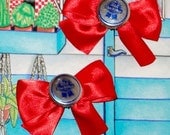 Pabst Blue Ribbon PBR Rockabilly Bottlecap Bow Barrettes
