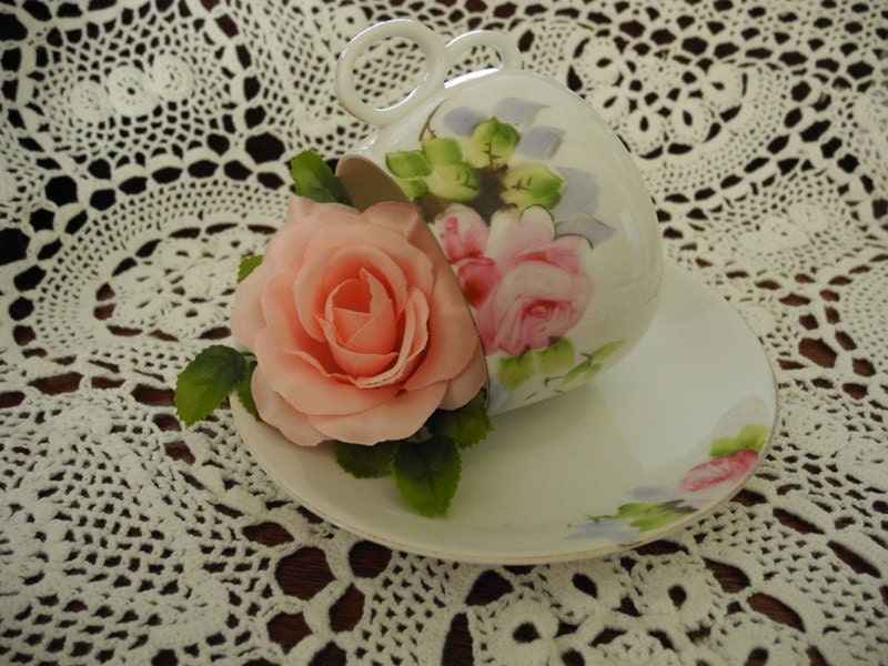 Tea Cup and Saucer Vintage Nippon Hand Painted