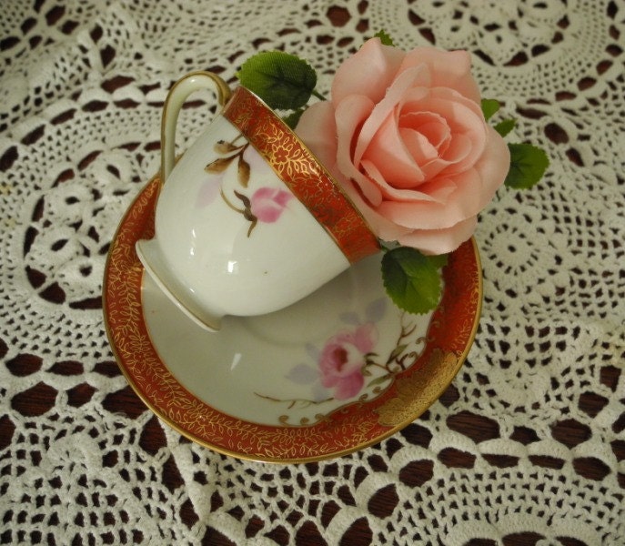 Demitasse Cup and Saucer Genuine Porcelain M/K  Hand Painted