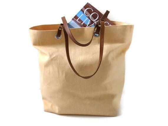 Beach Bag, Linen Tote Bag -  Sunshine Yellow Linen with Leather Handles, Women's Handbag, On Sale, Free Shipping