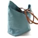 Linen Tote Bag, Beach Bag - Mineral Blue Linen with Tan Leather Handles