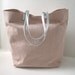 Tote Bag, Beach Bag - Blush Linen with Metallic Silver Leather Handles