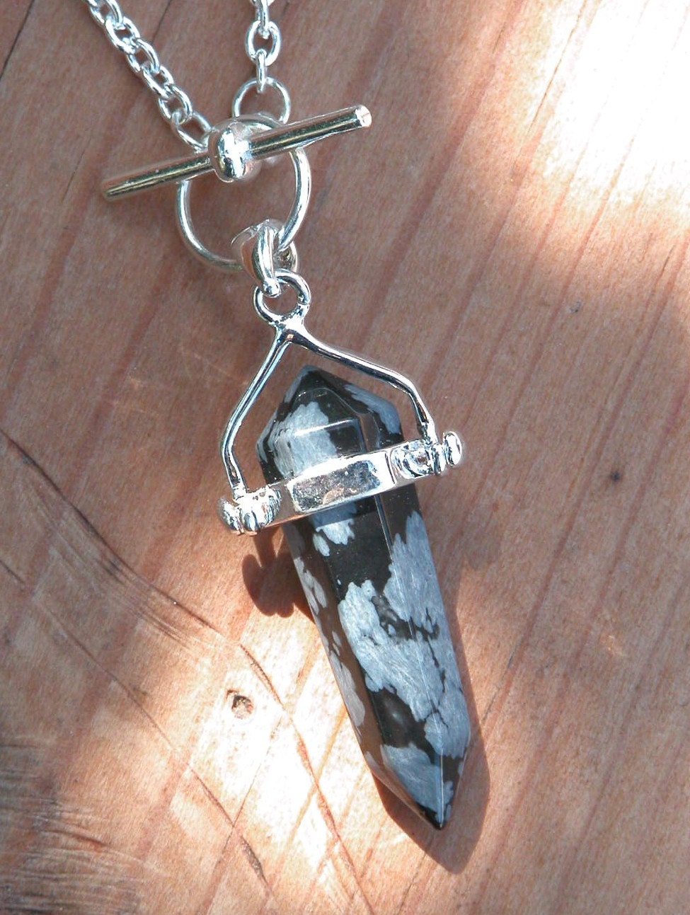 Snowflake Obsidian Double Pendulum Necklace . Peace, Balance, Change, Growth, Deflecting Negative Energies
